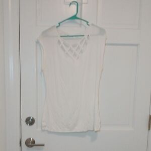 Avenue Cream Lattice Neck Tank Top